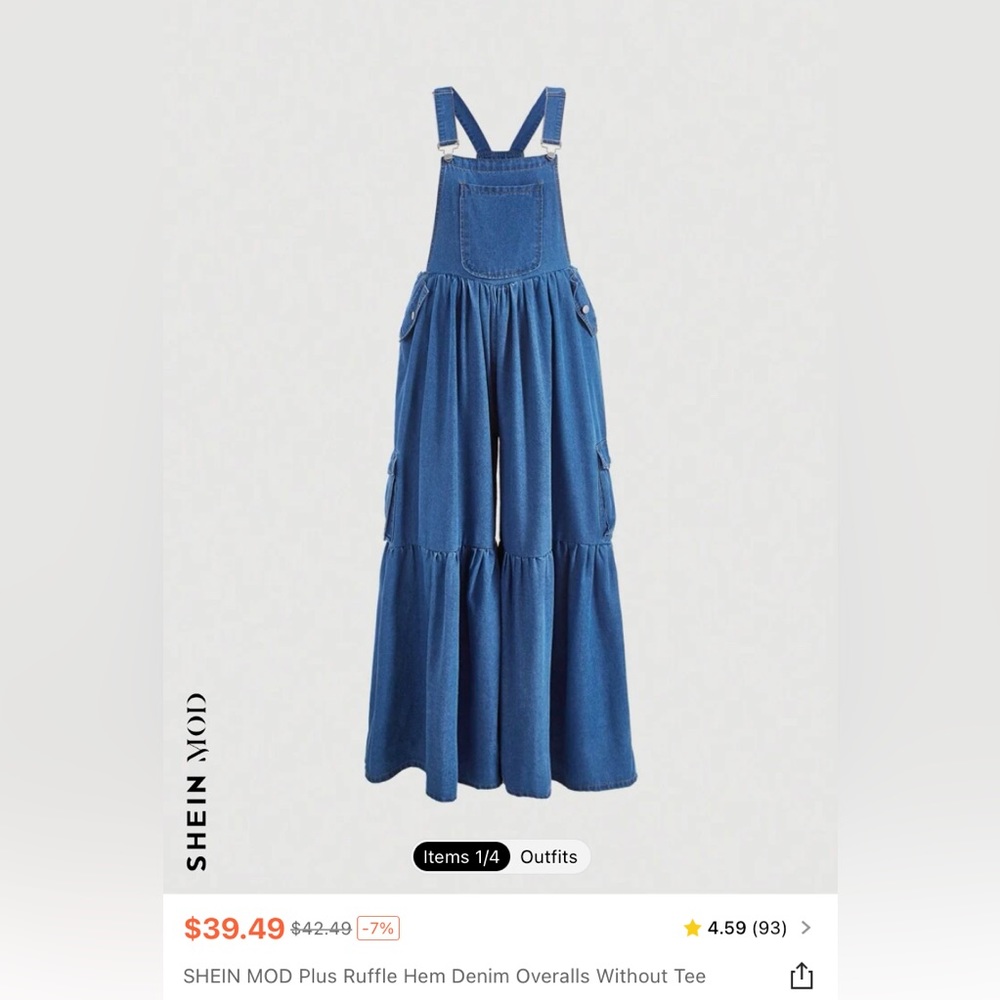 3XL SHEIN MOD Plus Ruffle Hem Denim Overalls Without Tee
